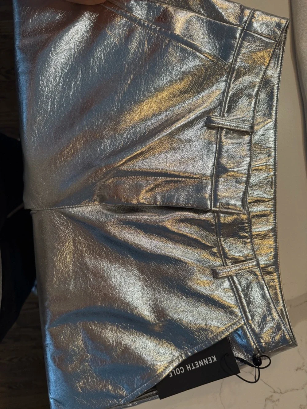 Kenneth Cole Silver Metallic Wide-Leg Pants - Picture 6 of 12
